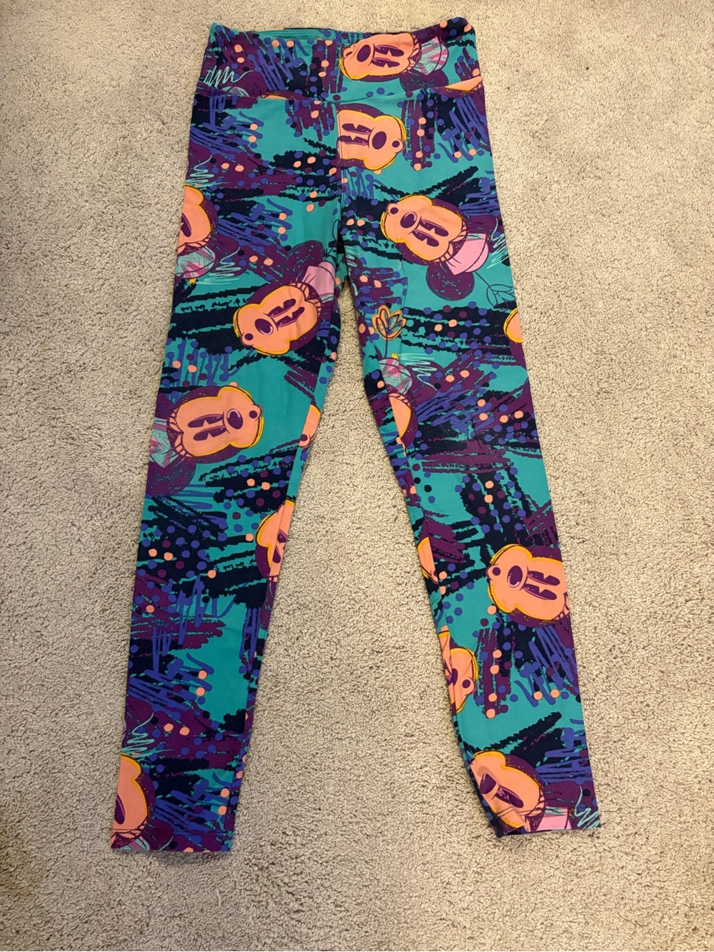 LuLaRoe Teal, Purple & Orange Abstract Cartoon Leggings